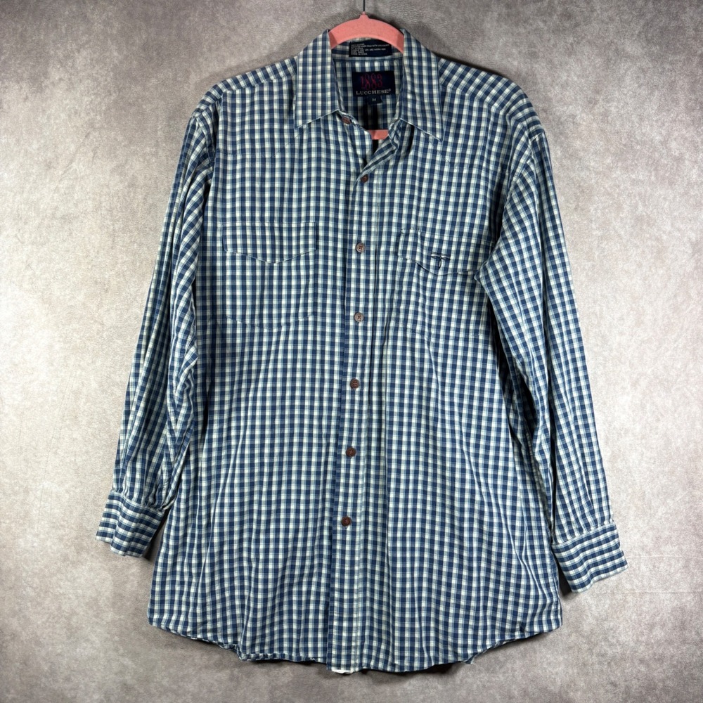 Lucchese 1883 Shirt Mens M Blue Gingham Western Button Down Long Sleeve Cotton